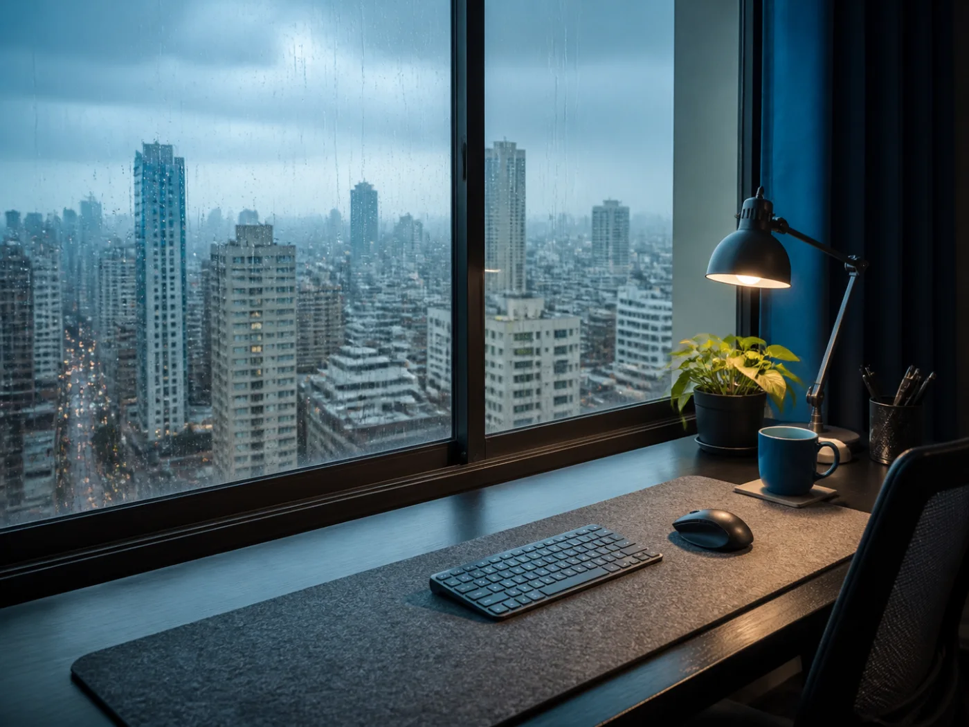 Rainy compact Mumbai home office