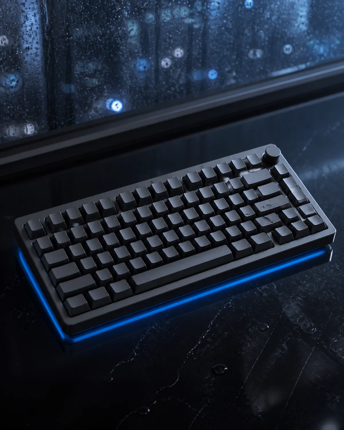 AquaKey Mechanical Keyboard in blue monsoon light